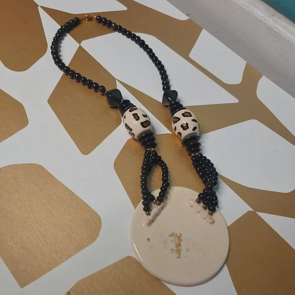 Large Cheetah Leopard Print Statement Pendant Necklace